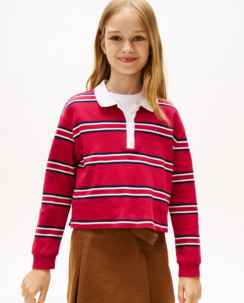 

Детское полосатое поло с длинным рукавом Tommy Hilfiger, красный