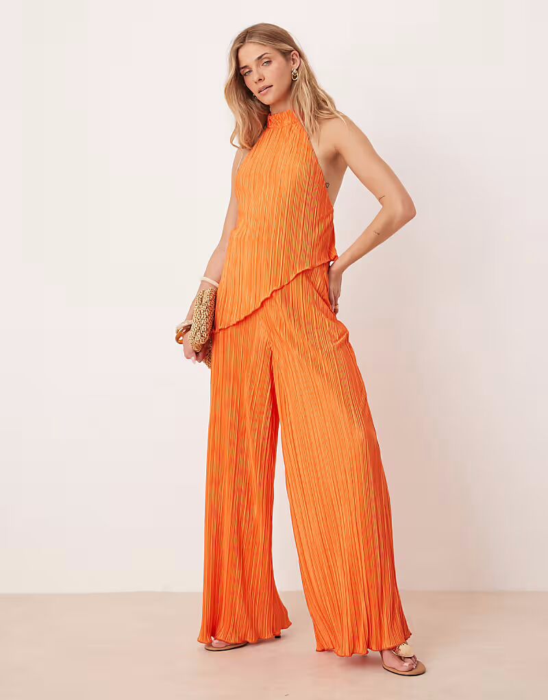

Комбинезон ASOS DESIGN с широкими штанинами и плиссировкой, оранжевый цвет