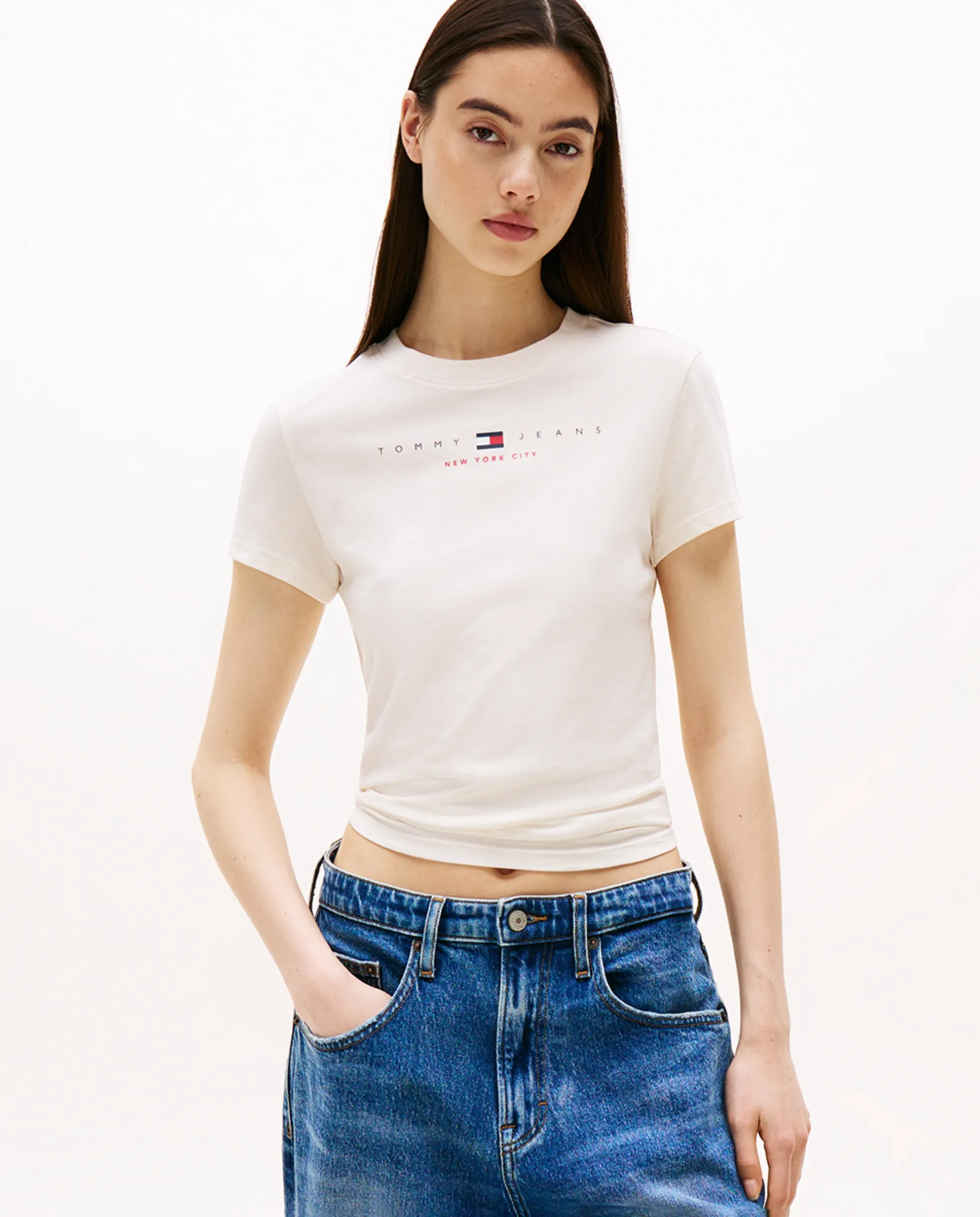 

Женская футболка облегающая с коротким рукавом Tommy Jeans, пастельно-розовый