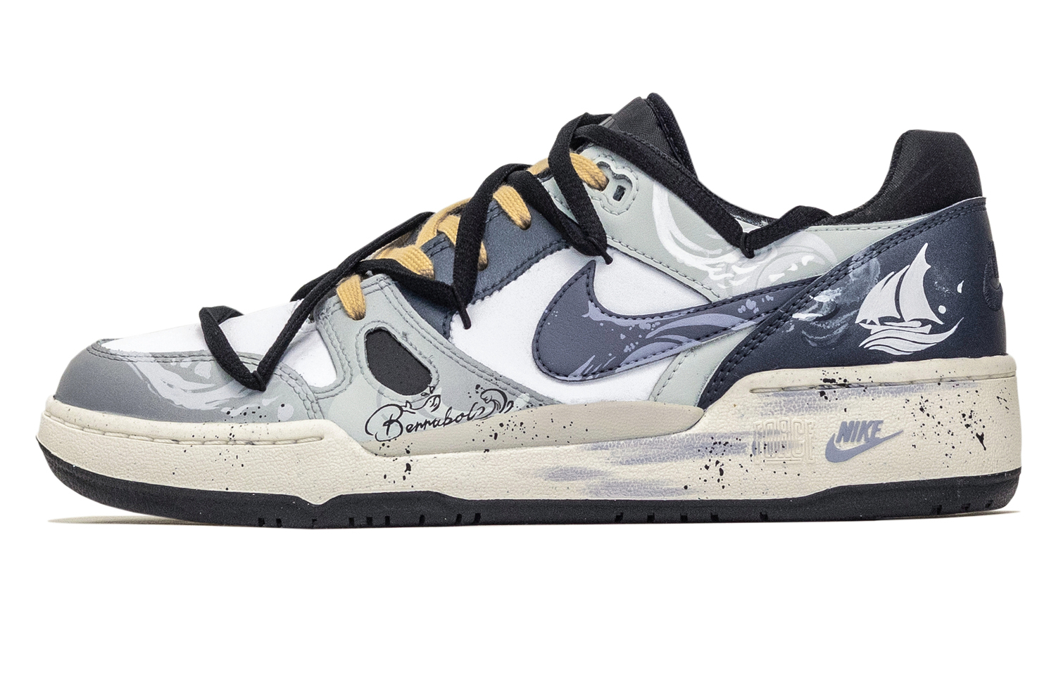 

Полноразмерные скейтерские кроссовки low top Great Journey To The West, Sea And Island Sailboat, устойчивые к истиранию, мужские Nike, синий серый