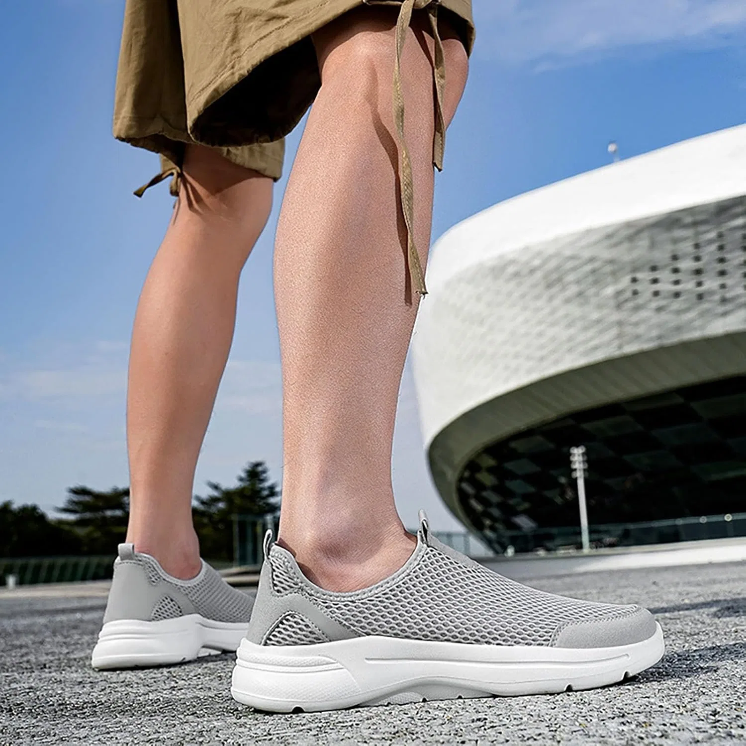 Herren Slipper Atmungsaktive Sneaker, Leicht Walkingschuhe Bequem Laufschuhe Für Freizeit, Walking Freizeitschuhe Fahrschuhe Кроссовки без шнуровки для занятий спортом на открытом воздухе с сеткой для фитнеса Schuhe Generic, Grau — фото 2