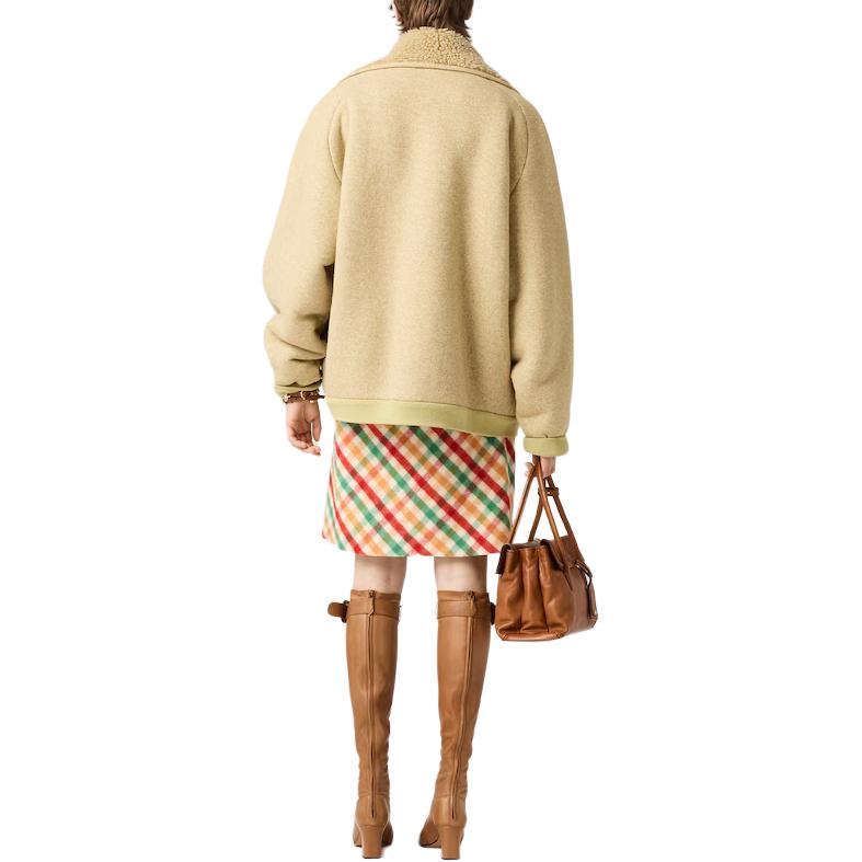 MIU MIU Застёгивающаяся на молнию овчинная куртка, Large Pea Green — фото 4