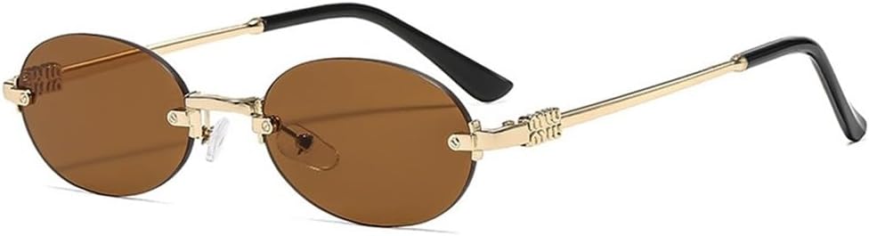 

Солнцезащитные очки без оправы овальной формы, стильные, для летнего использования, с защитой от солнца, модные солнцезащитные очки высокого класса UV400 UJNHGQ, Gold Brown