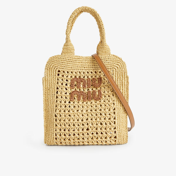 

Сумка rete из рафии с верхней ручкой Miu Miu, цвет naturale/cognac
