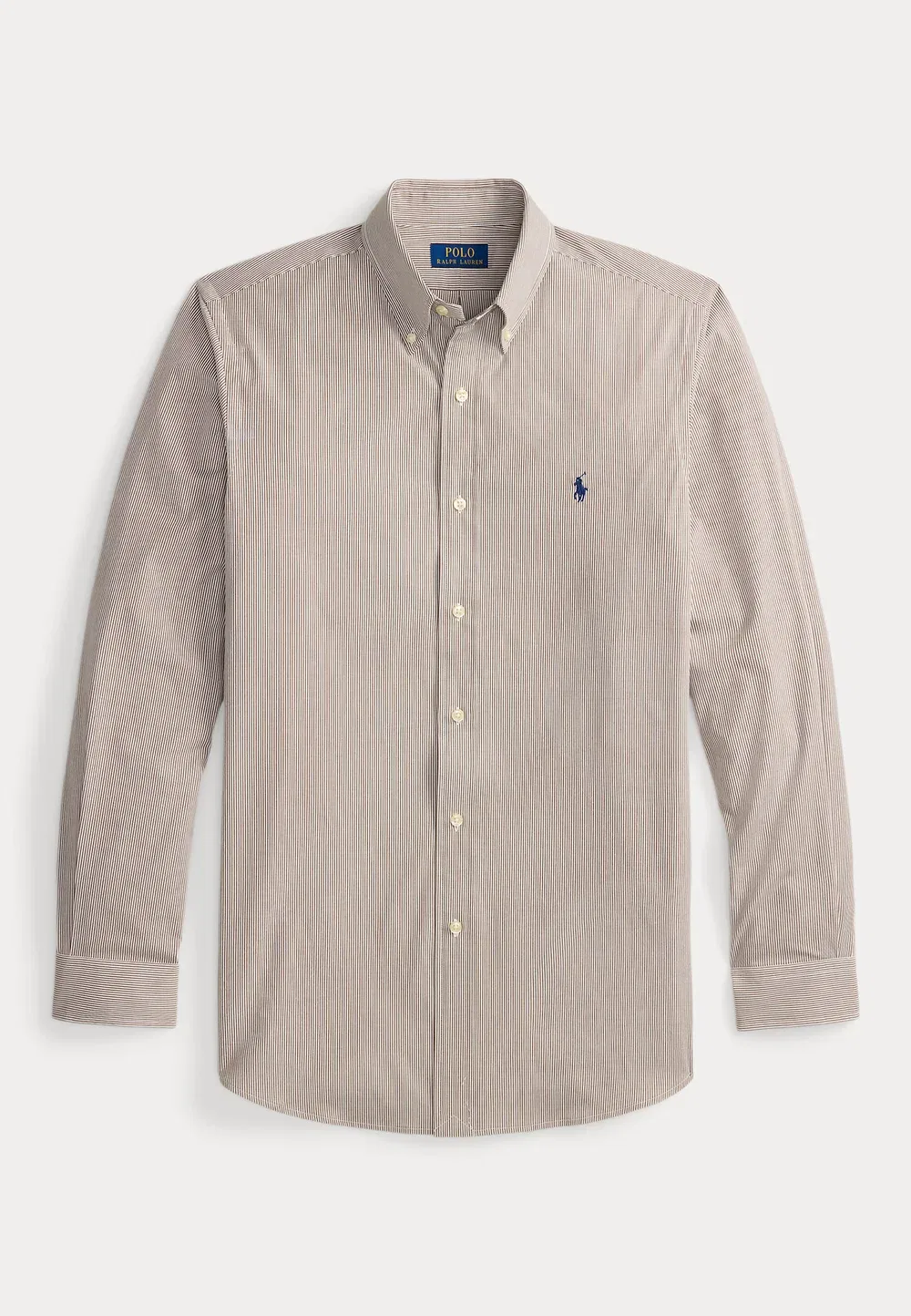 Рубашка из эластичного поплина в полоску, сшитая на заказ Polo Ralph Lauren, Chocolate Brown/White — фото 4