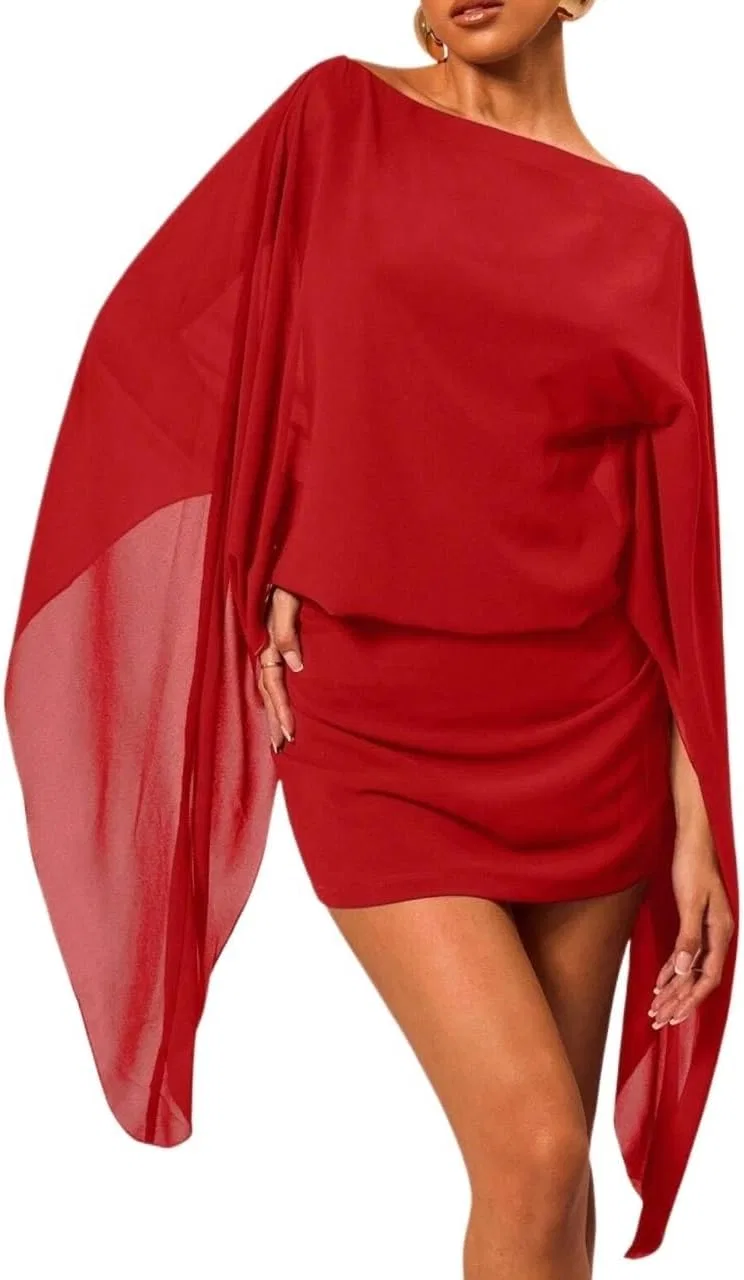 Женское повседневное платье с асимметричной горловиной, Red