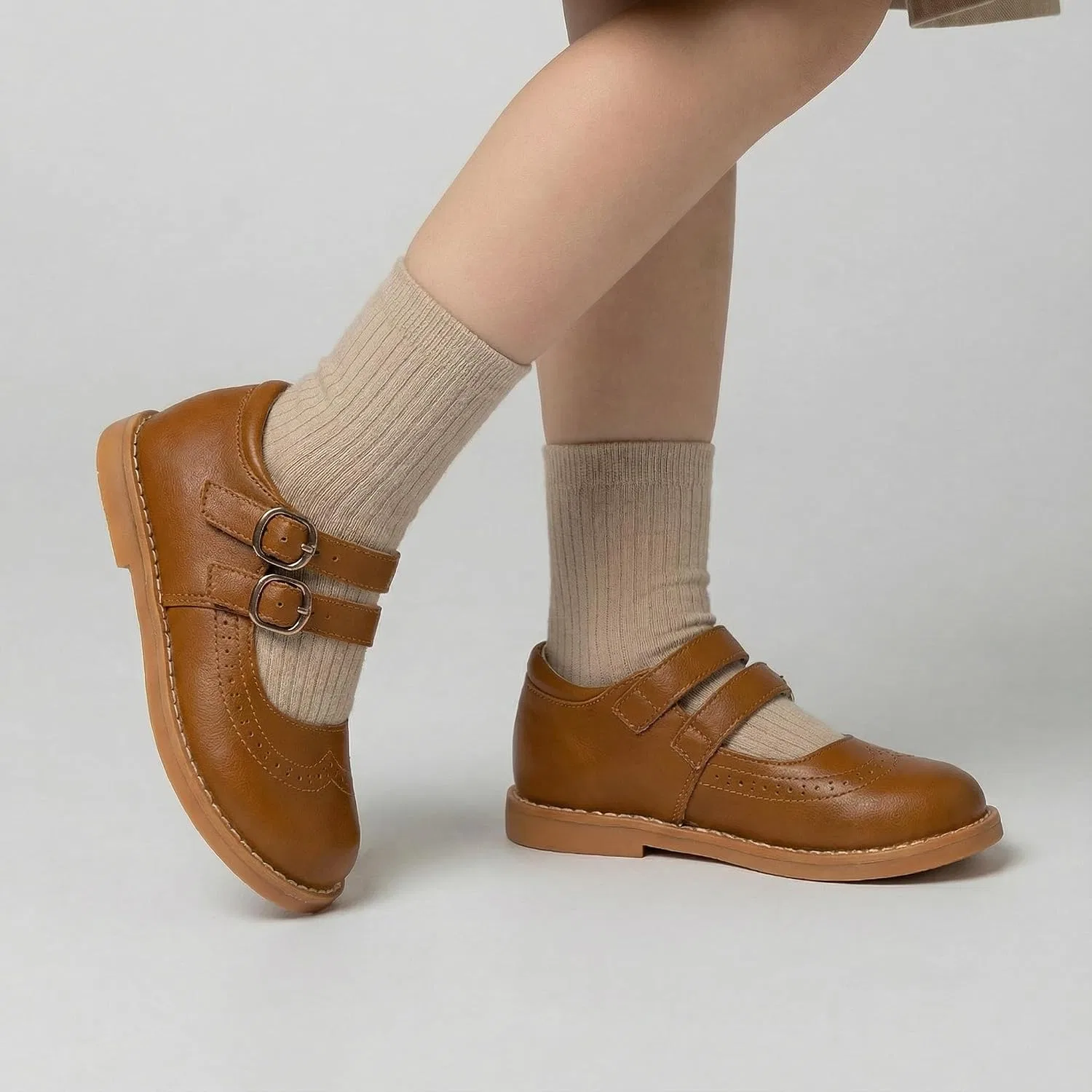 Детские туфли-оксфорды для девочек с вырезом THEE BRON, Brown — фото 4