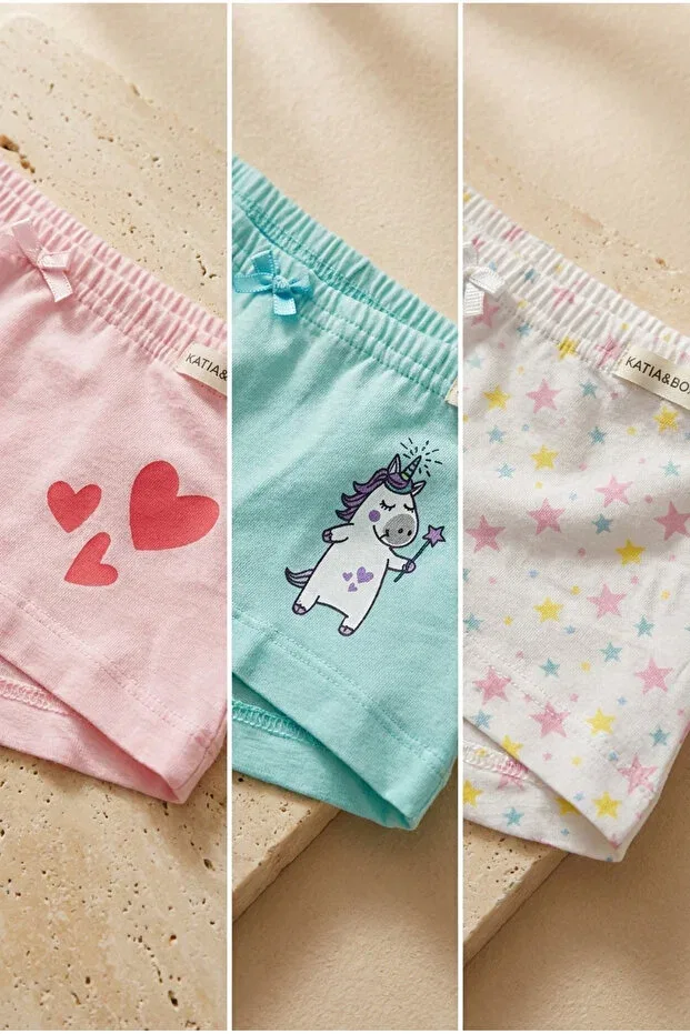 Детские боксеры для девочек с принтом 3-предметный набор Bony Socks, Green — фото 3