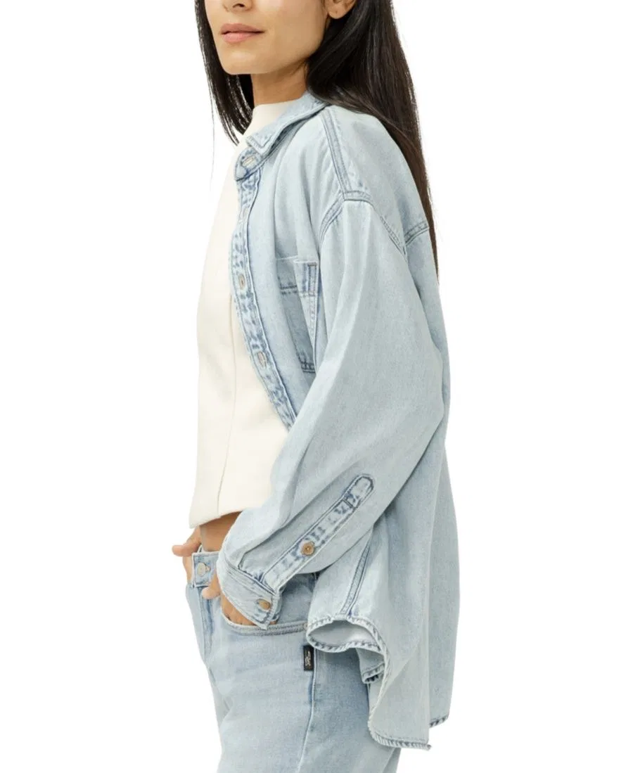 Джинсовая рубашка свободного кроя с воротником и накладными карманами Silver Jeans Co., Moonstone — фото 2