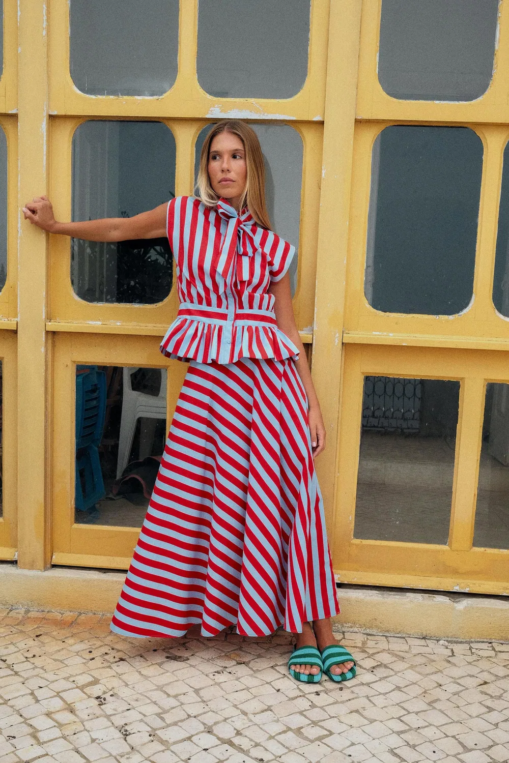 Полосатая юбка миди А-силуэта ZARA, Red Stripe
