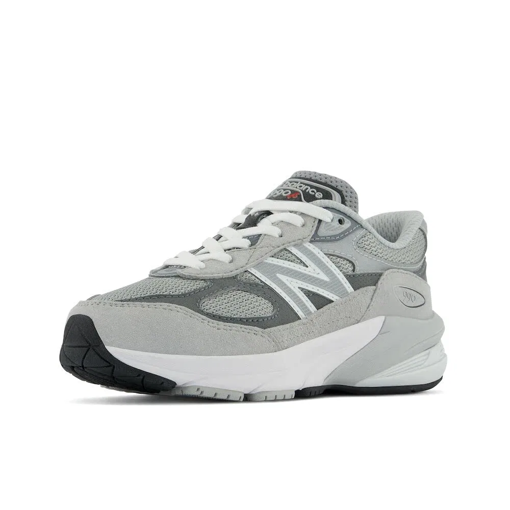 Детские кроссовки для мальчиков с кожаным верхом 990 V6 Lace-up New Balance, Silver Grey