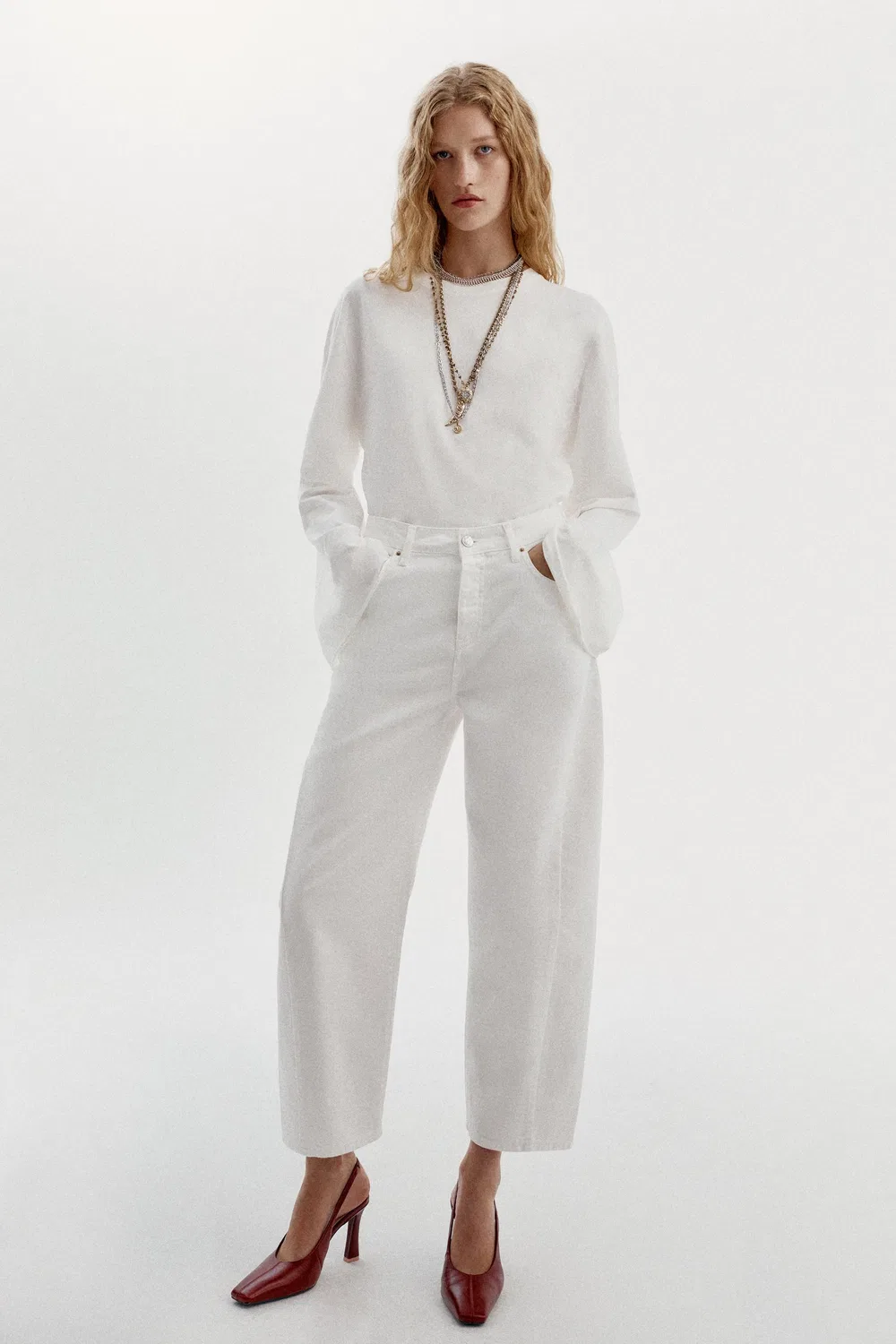 Джинсы-бочонки с высокой талией Z1975 ZARA, White