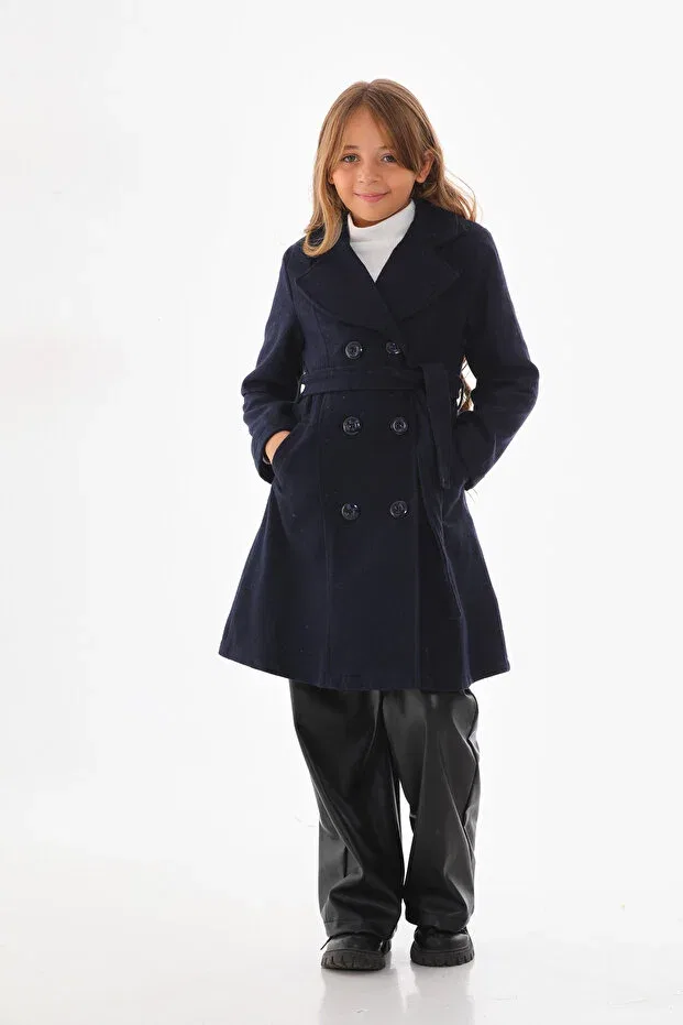 Детское пальто для девочек длинное Wiens Kids, Navy Blue