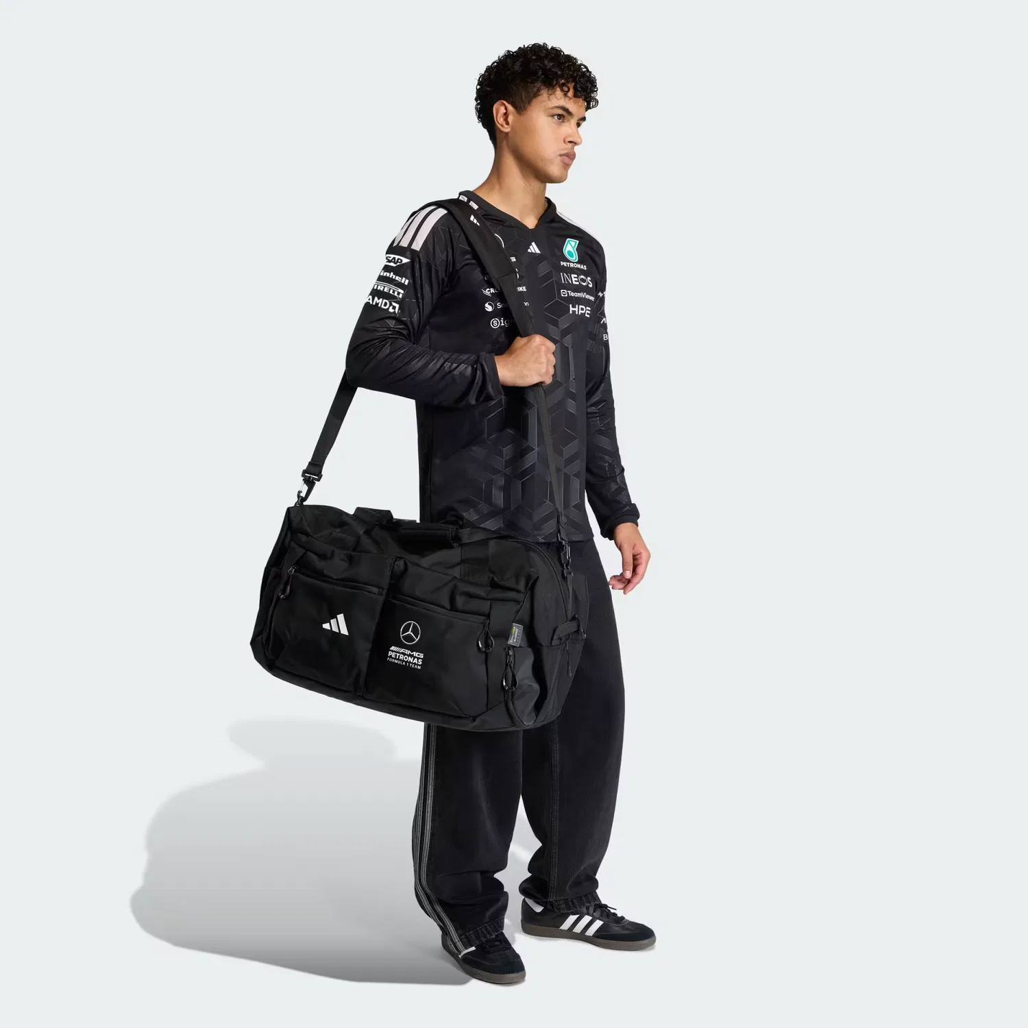Мужская спортивная футболка с длинным рукавом приталенного кроя Mercedes-AMG Petronas Formula 1 Team Driver Adidas Performance, черный — фото 4
