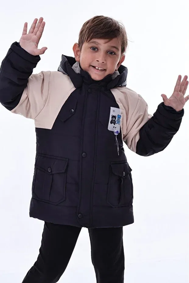 Детское зимнее пальто для девочек на молнии и кнопках Öfi Kids, Navy Blue — фото 2