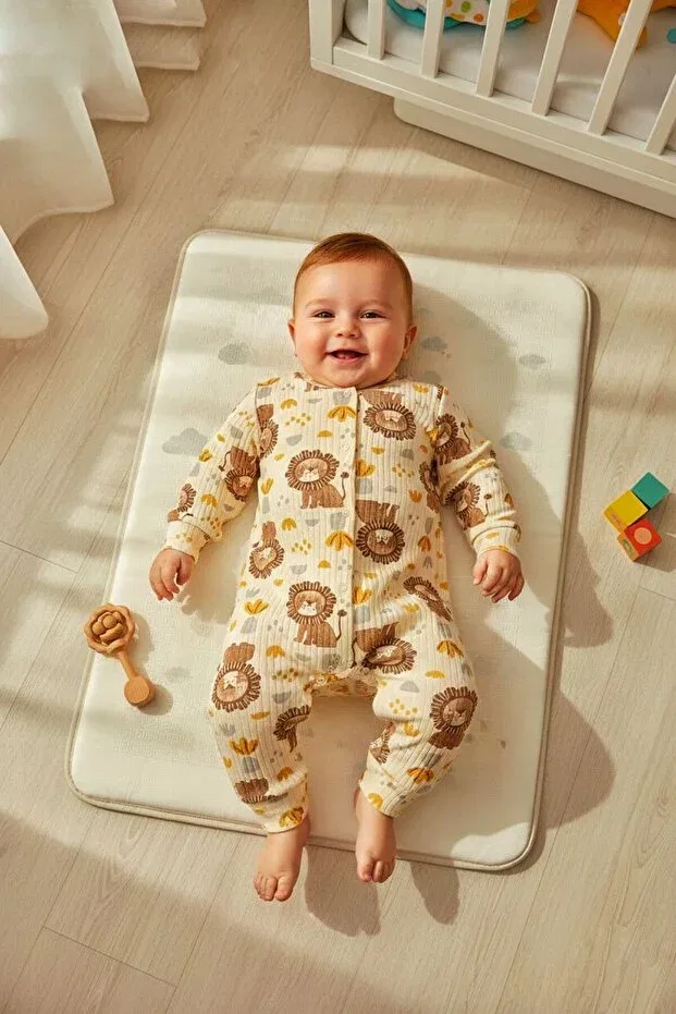 Детский комбинезон для новорожденных с принтом Baby lion Yukobaby Bebeğiniz Için En Doğalı, Beige