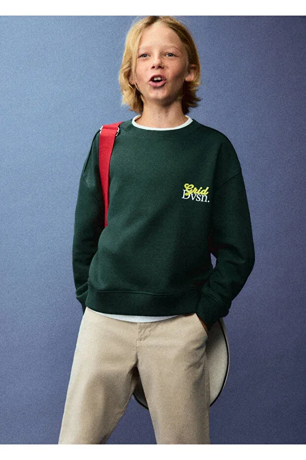 Детские свитшот для мальчиков с принтом Mango Kids, Dark Green — фото 2