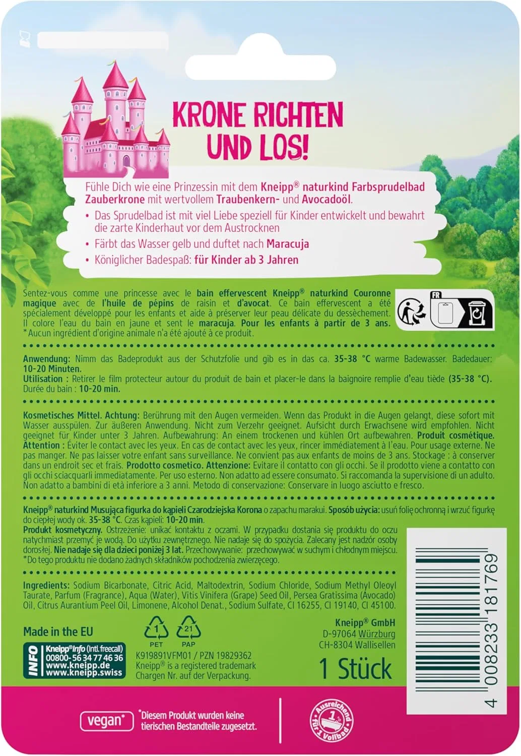 Бомбочка для ванны Kneipp Naturkind Magic Crown, цветная, с ароматом маракуйи, 6 шт, 540 г, мультиколор — фото 3