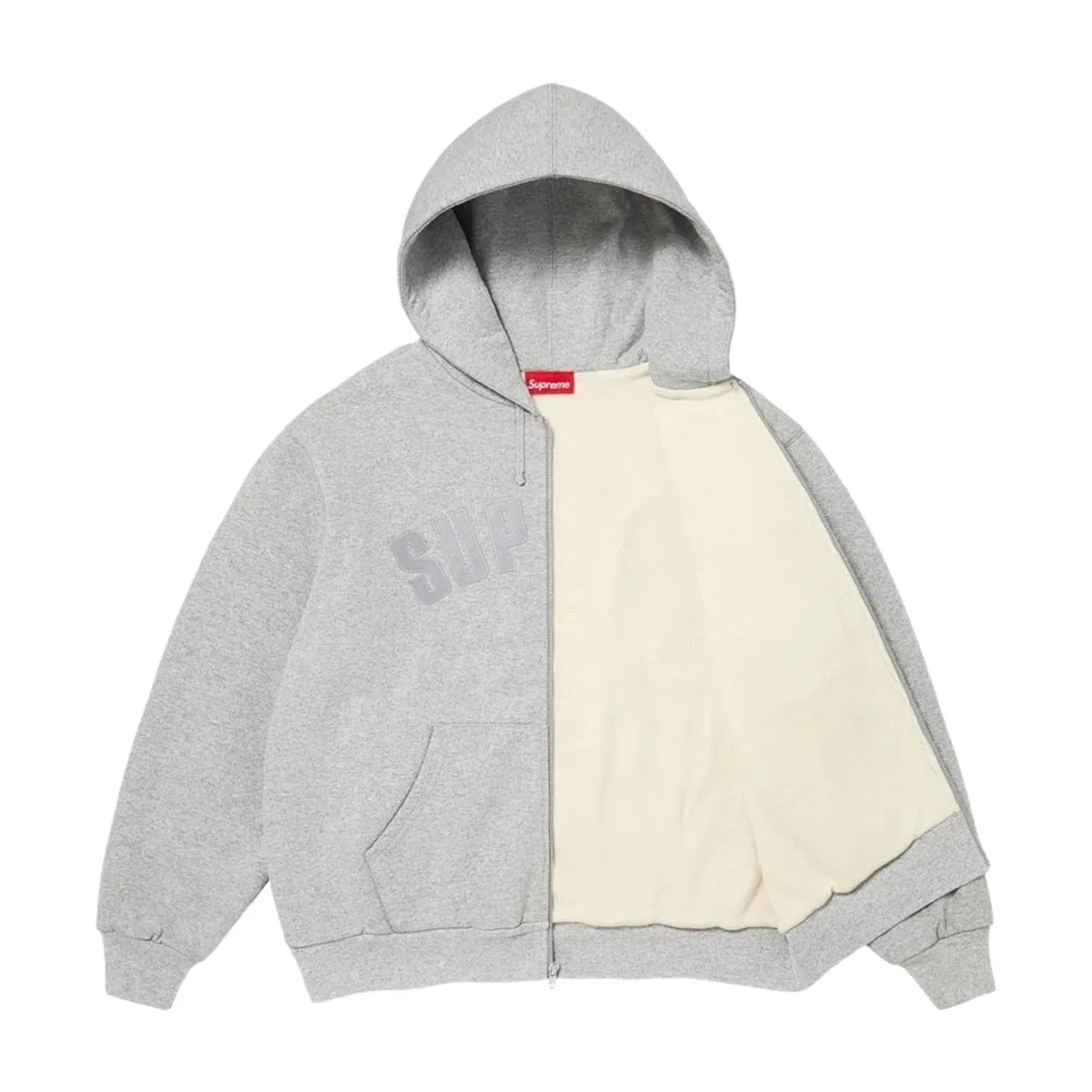 Мужское худи FW26 Arc Thermal Lined Zip Up Hooded Sweatshirt 'Heather Grey' Supreme, Heather Grey — фото 2