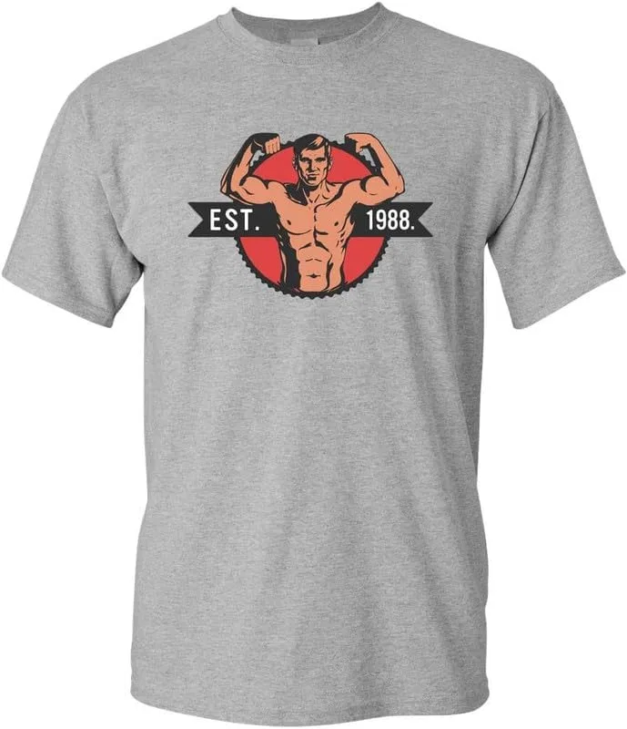 Футболка мужская с принтом Gym Muscle Est 1988, Ash