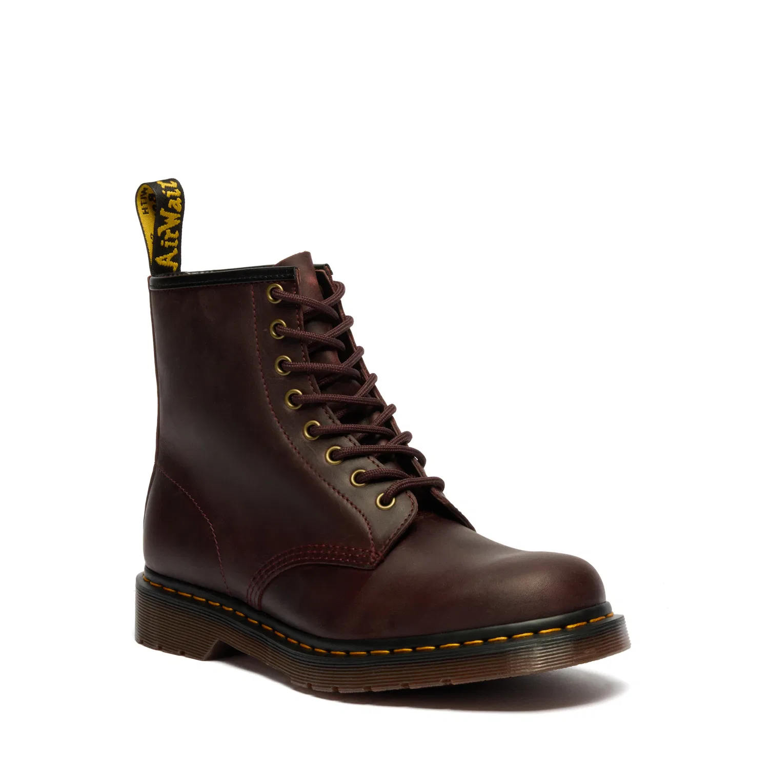 Детские ботинки Dr. Martens шнурованные, с желтой рамкой, Dark Red