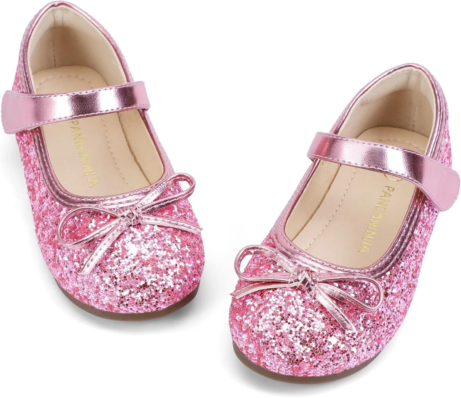 Детские балетки для девочек с бантом Mary Jane PANDANINJIA, Pink Sequin