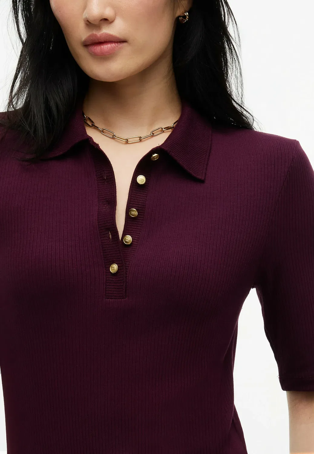 Платье-Поло миди, приталенное и расклешенное - платье-рубашка Tommy Hilfiger, Deep Burgundy — фото 3