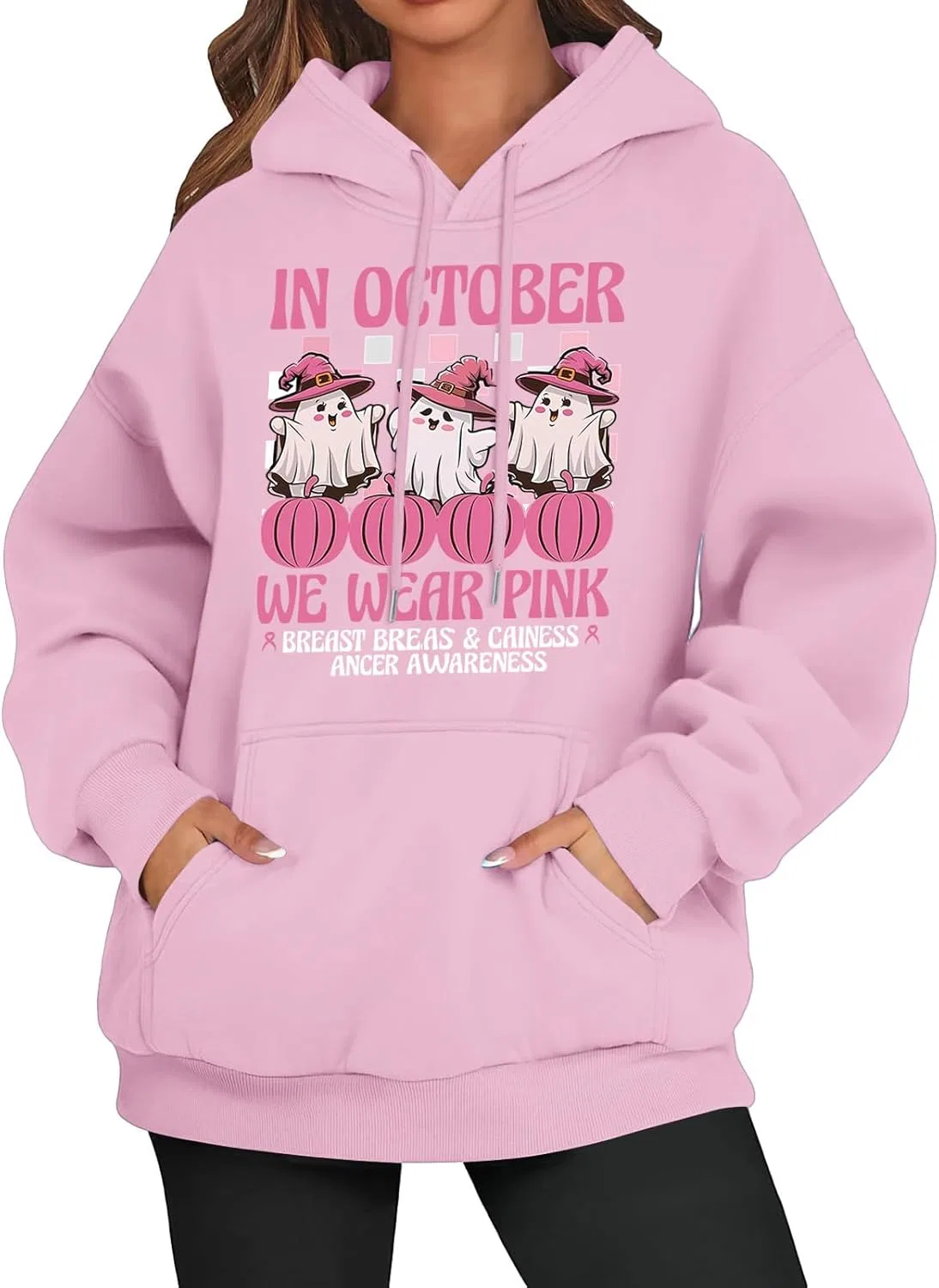 Худи женское с принтом Ghost Pumpkin Awareness Ribbon, Generic, Light Pink