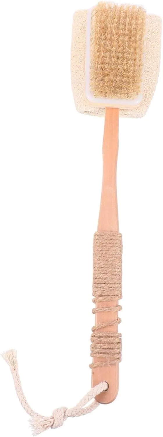 Щетка для тела с люфой и деревянной ручкой, SOLUSTRE, 41x9.8x4.5 см