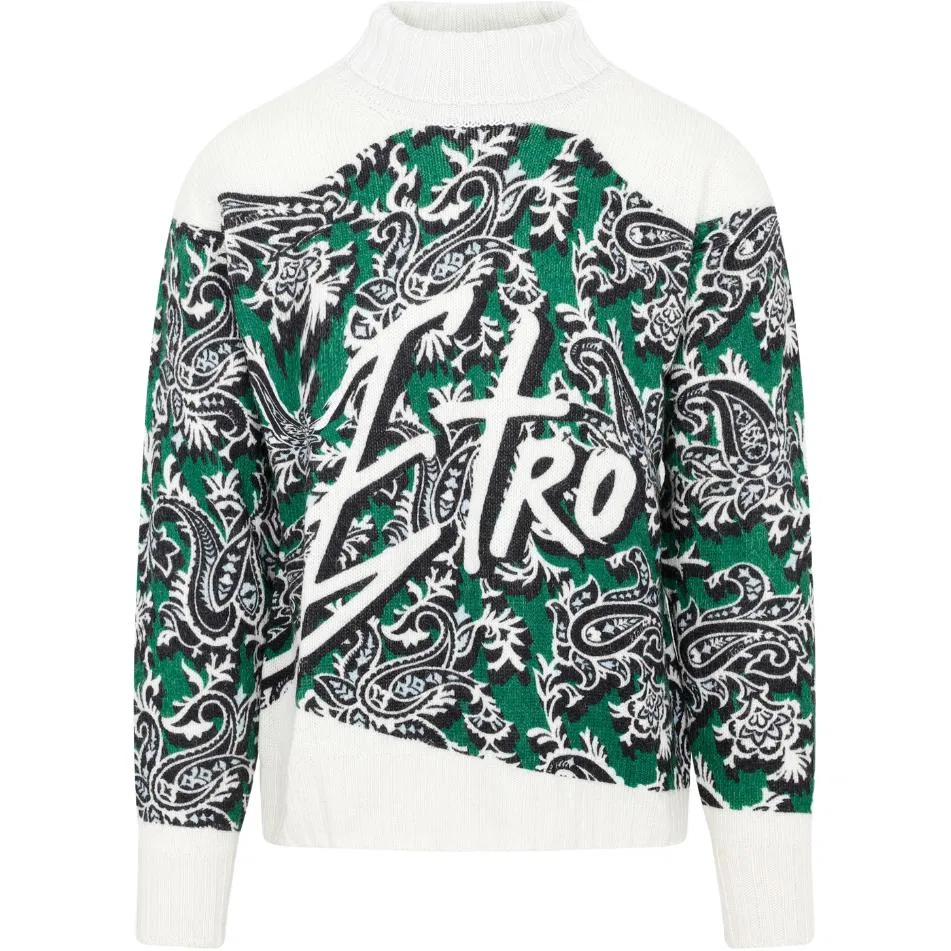 Мужской свитер с узором пейсли и интарсией Paisley Intarsia-Knit, ETRO, Green