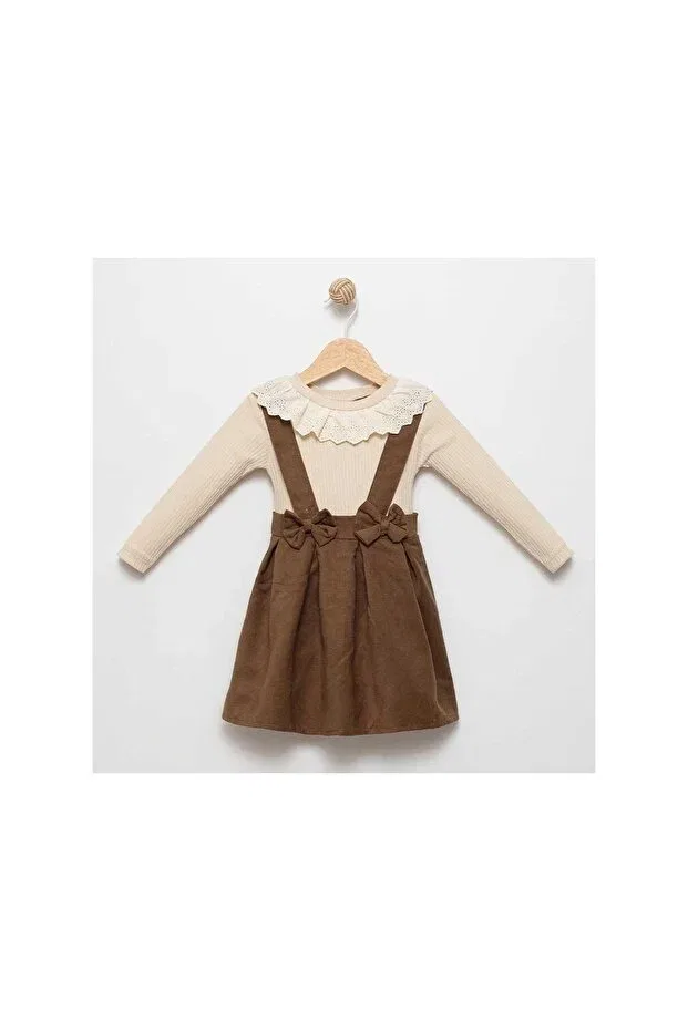 Детское платье для девочек замшевое с длинным рукавом Bebitomkids, Brown