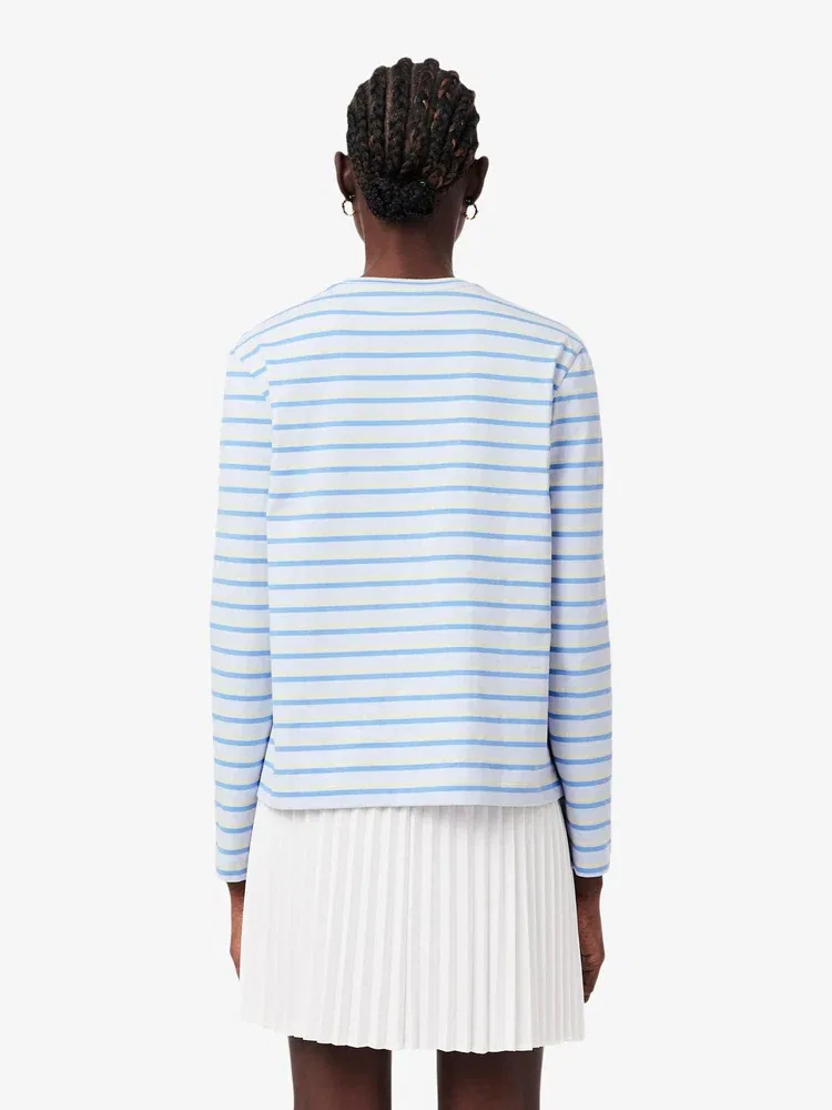 Футболка LACOSTE мульти-полоска, с длинным рукавом, синяя — фото 3