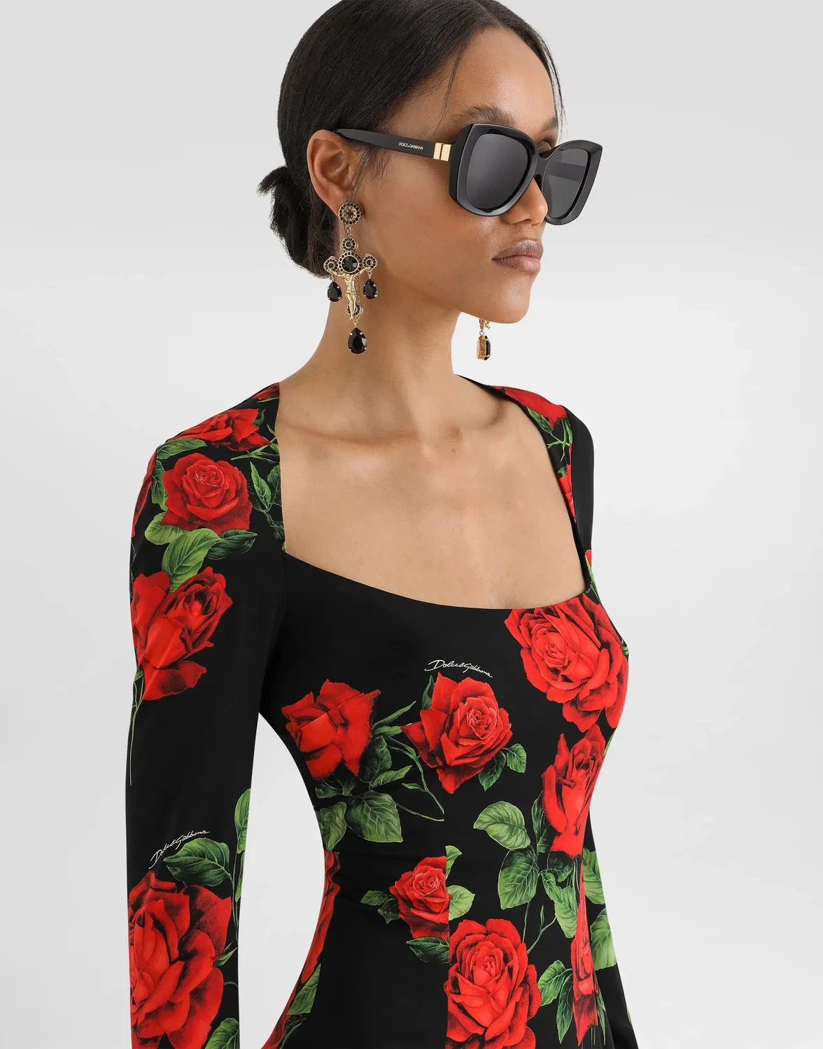Миди-платье из шармеза с цветочным принтом Dolce & Gabbana, бежевый — фото 4