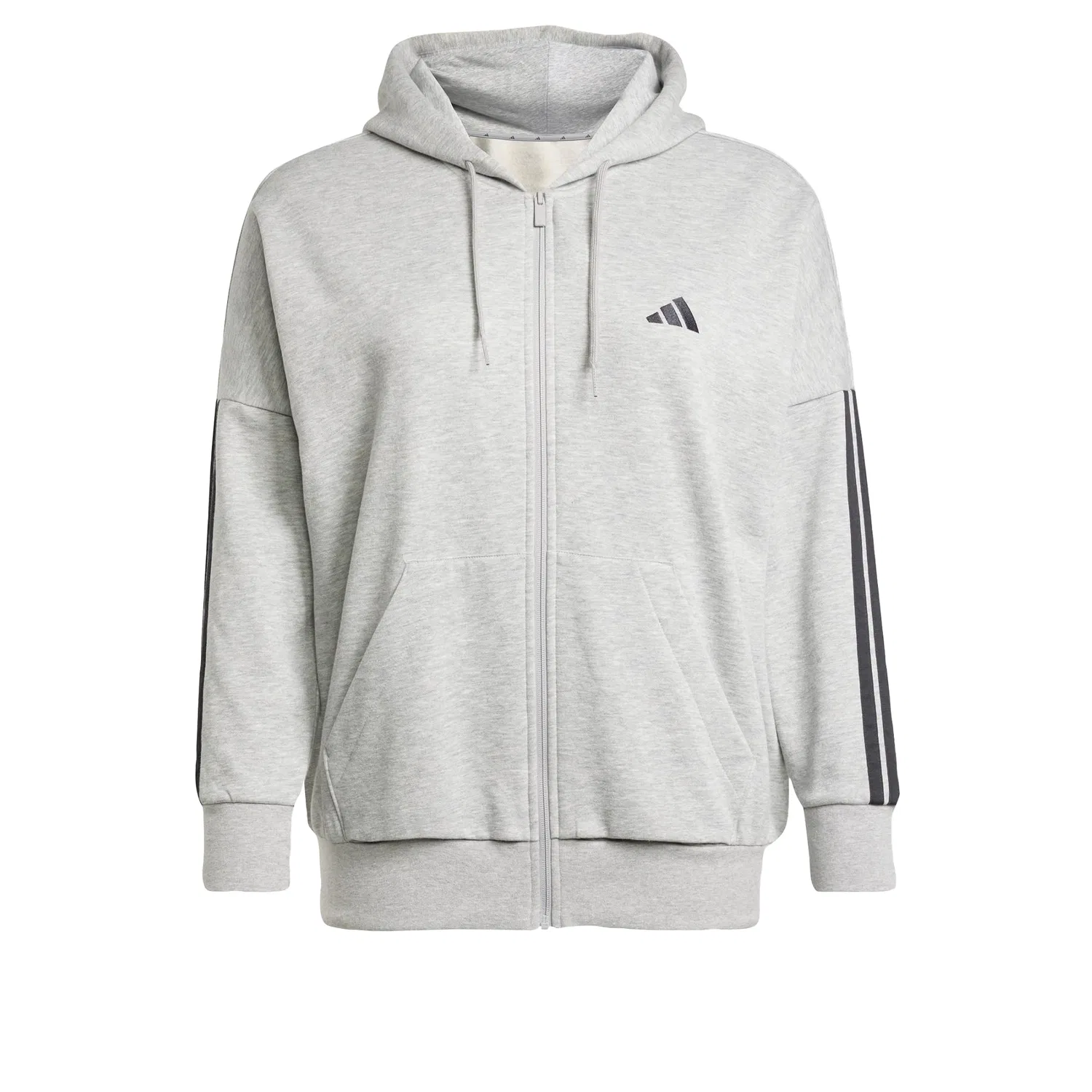 Женский худи с молнией Essentials 3 Stripes adidas, Medium Grey Heather / Black