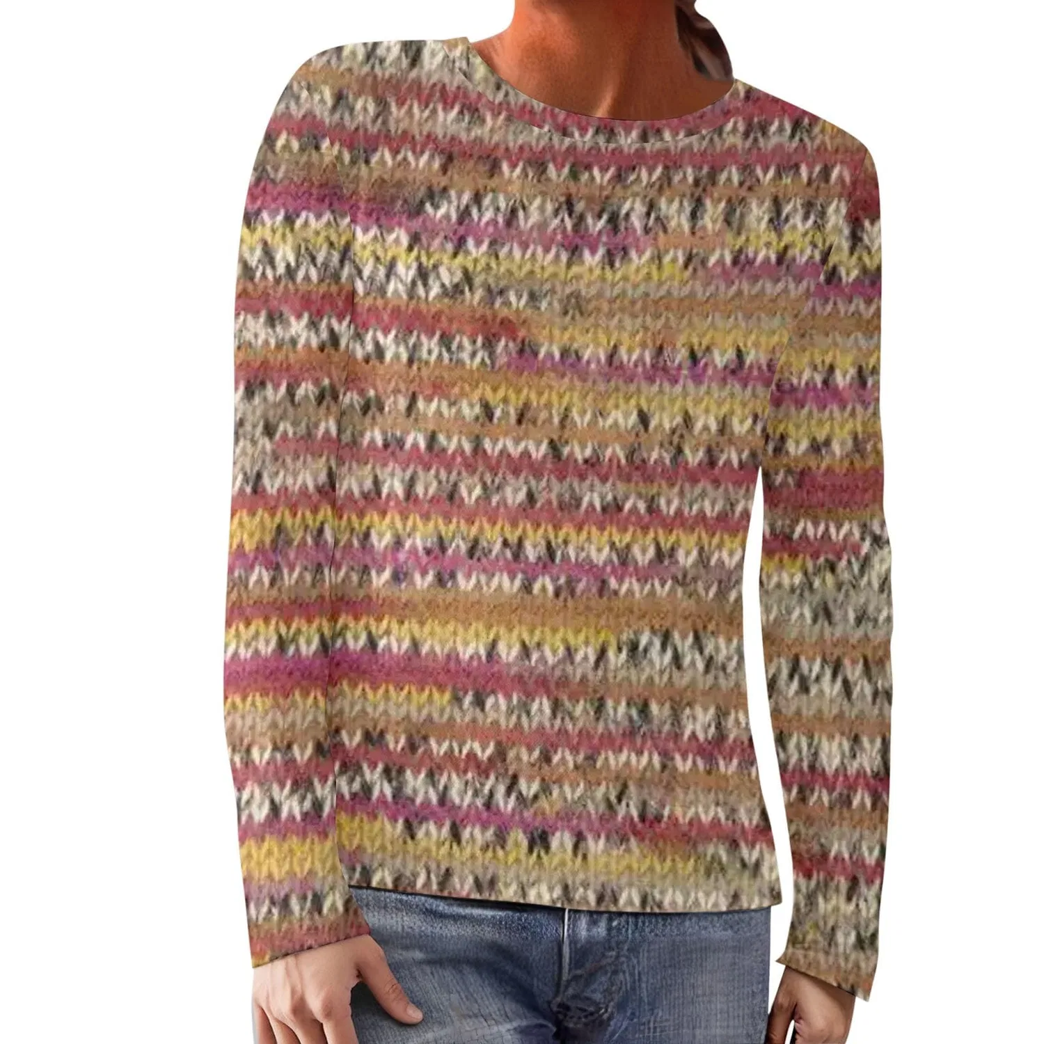 Женский свитшот с принтом Mountain Crew Neck Comfortable Long Sleeve Knitted, G-pink