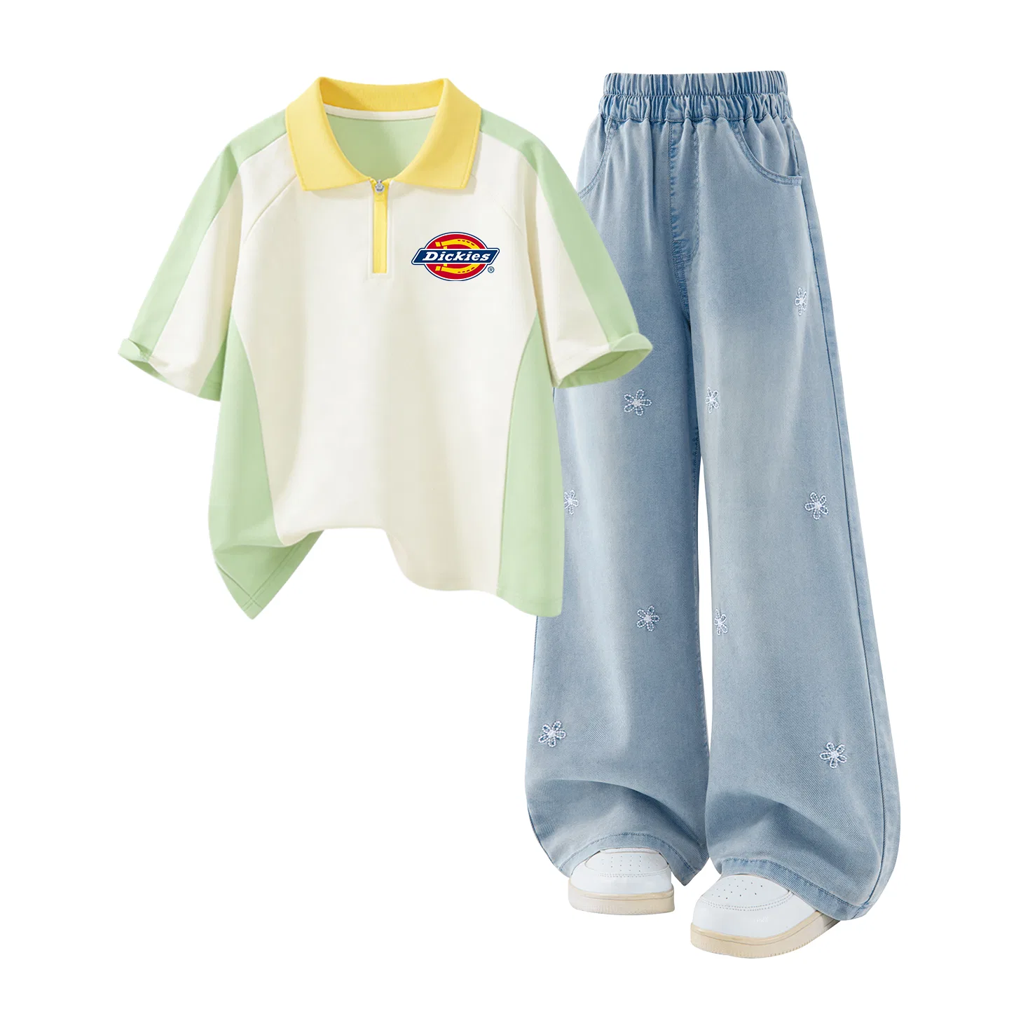 Детский комплект спортивной одежды с вышивкой Dickies, Vanilla Green/Denim Light Blue
