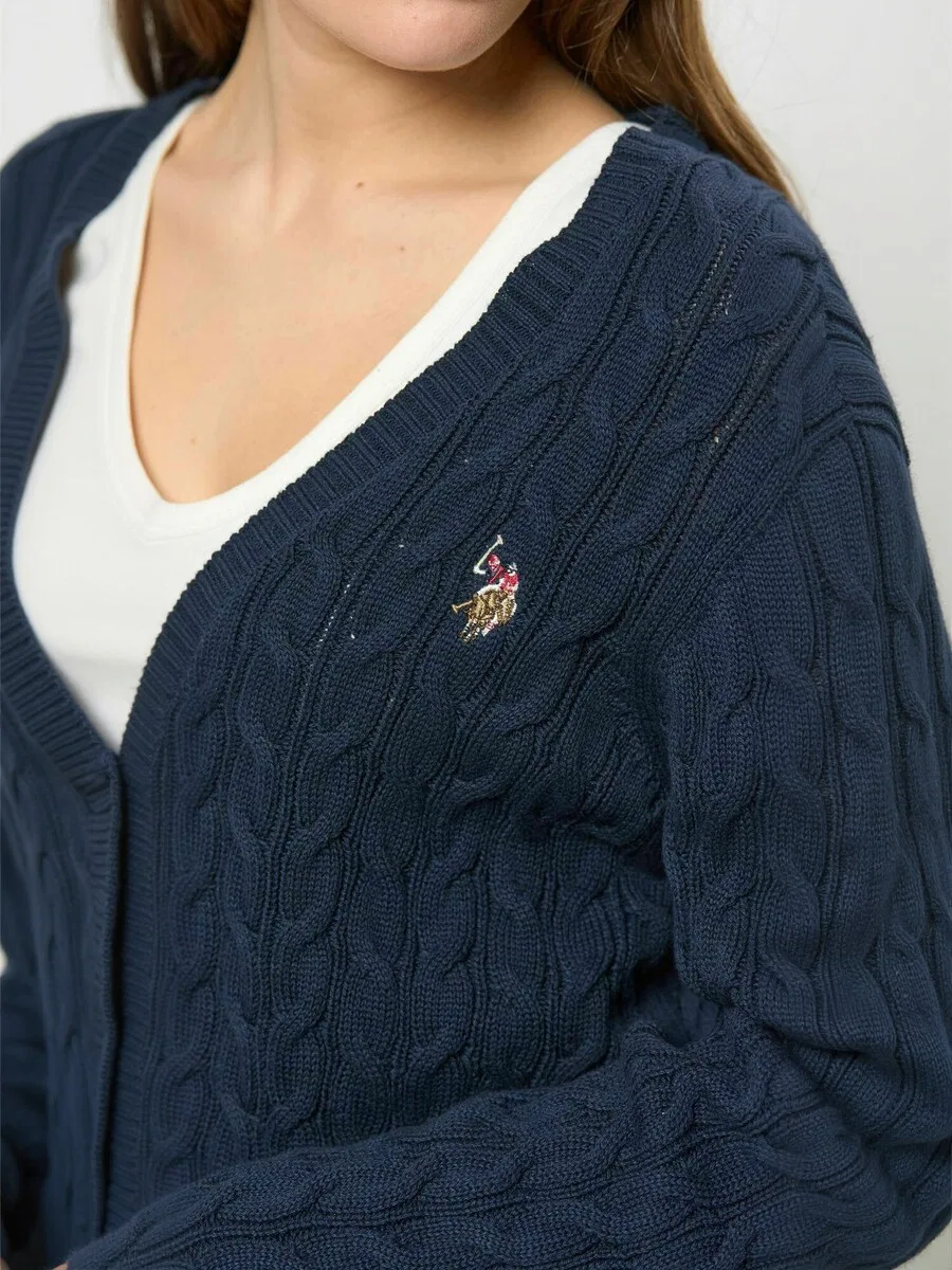 Вязаный кардиган U.S. POLO ASSN. 'UW V-neck' цвета сапфир — фото 4