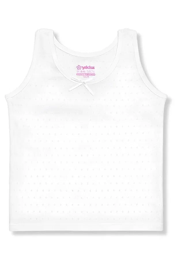 Детское для девочек хлопковое майка Ribana girl's houndstooth pattern wide strap white undershirt Yildiz, White — фото 3