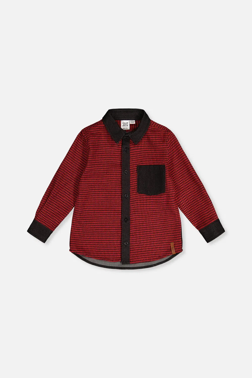 Детская рубашка для мальчиков с длинным рукавом Button Down Shirt Deux par Deux, Black and Red Houndstooth