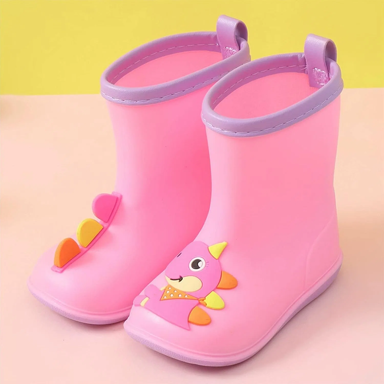 Детские сапоги дождевые для мальчиков и девочек с принтом, модель Rain Boots, Pink — фото 2