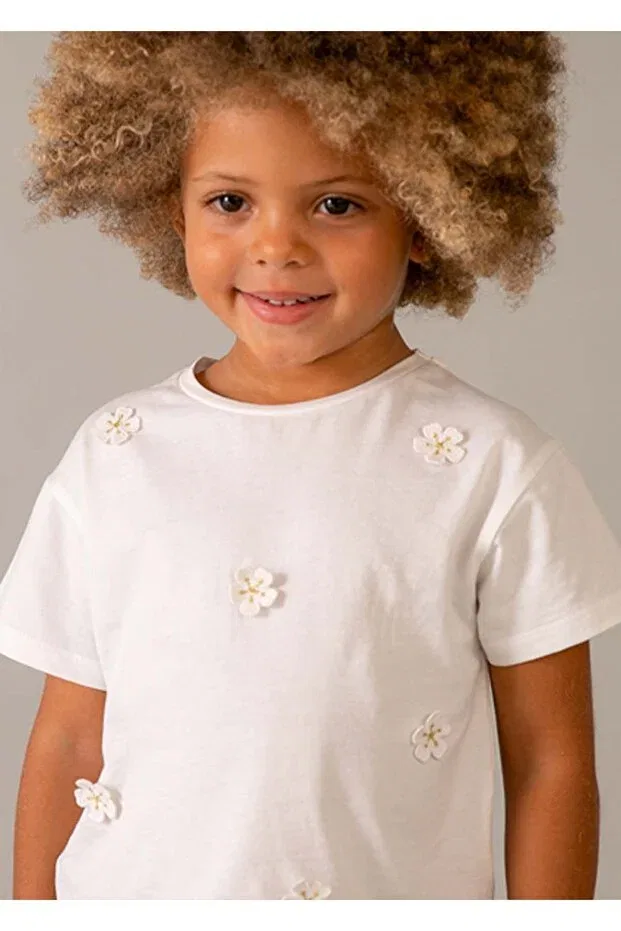 Детская футболка для девочек с принтом Summer girl's floral tshirt Mayoral, White — фото 2