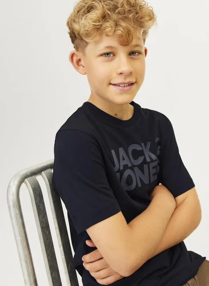 Футболка с принтом логотипа JJECORP Jack & Jones Junior, черный — фото 3