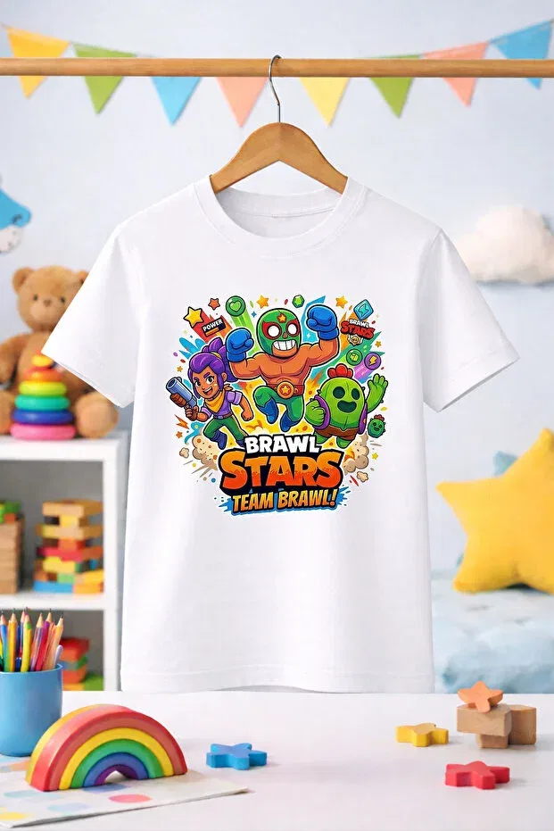 Детская футболка с принтом Brawl Stars Zeycem Store, White — фото 2