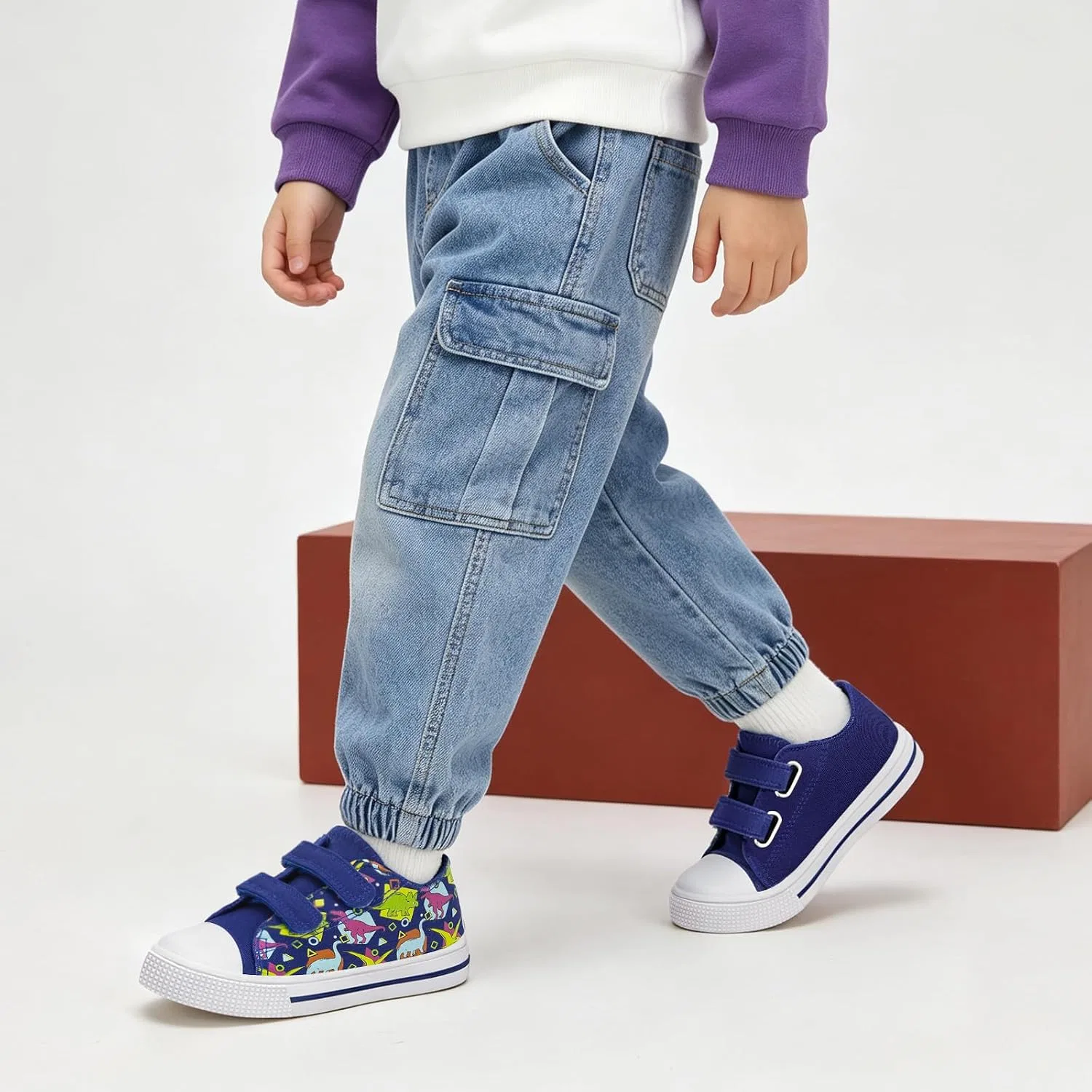 Детские кеды из холста для девочек и мальчиков FUNCOO PLUS, Royal Blue Dinosaur — фото 2
