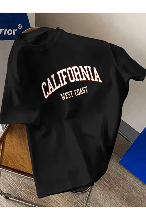 Детская хлопковое футболка с принтом California West Coast Printed Premium Regular T-Shirt Gencerco, Black