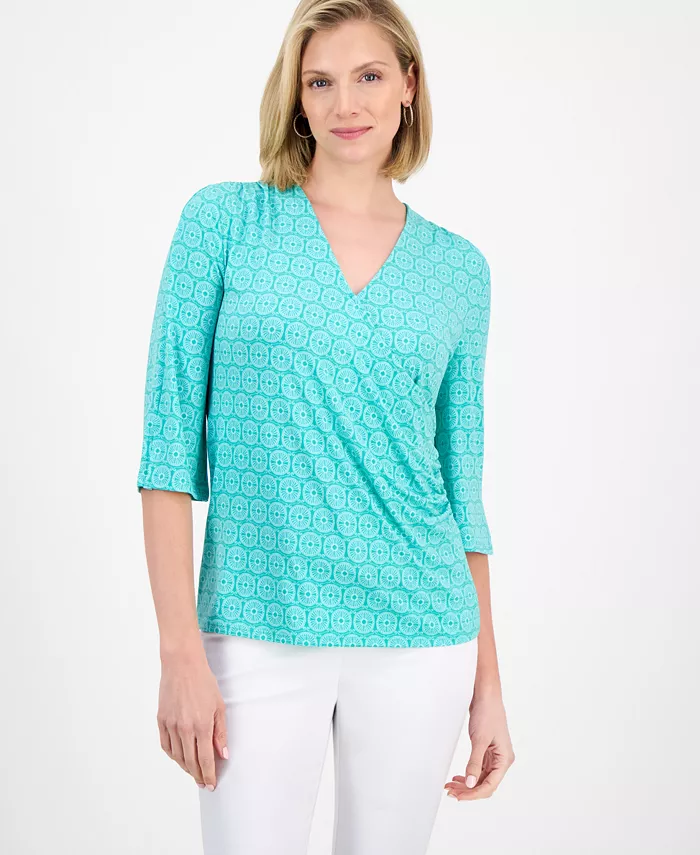 

Женский трикотажный топ с запахом JM Collection, зеленый