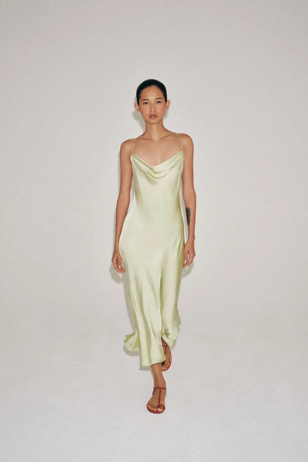 Атласное платье-комбинация из коллекции ZW ZARA, Sea green