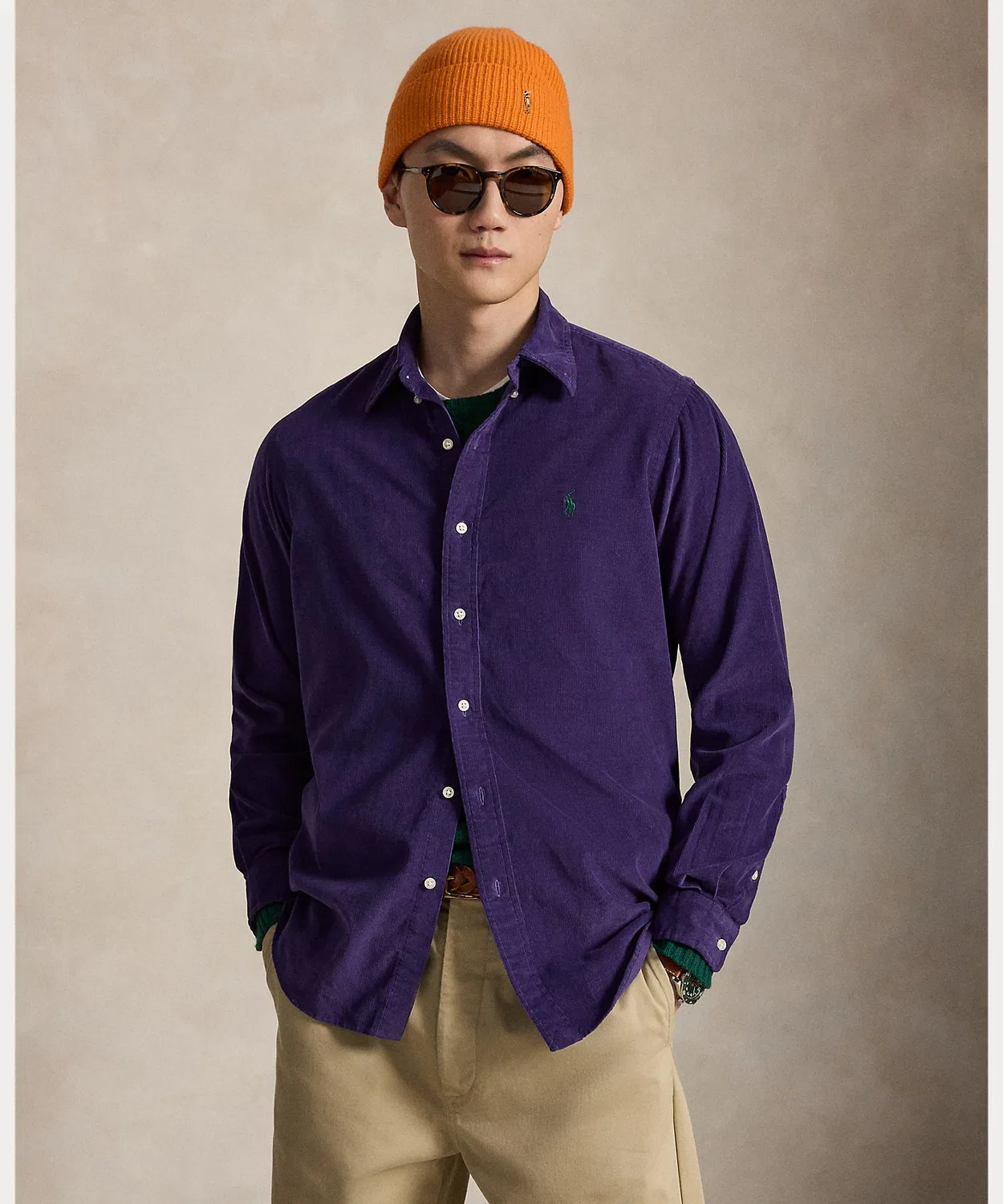 Мужская рубашка из вельвета классического кроя Polo Ralph Lauren, Purple