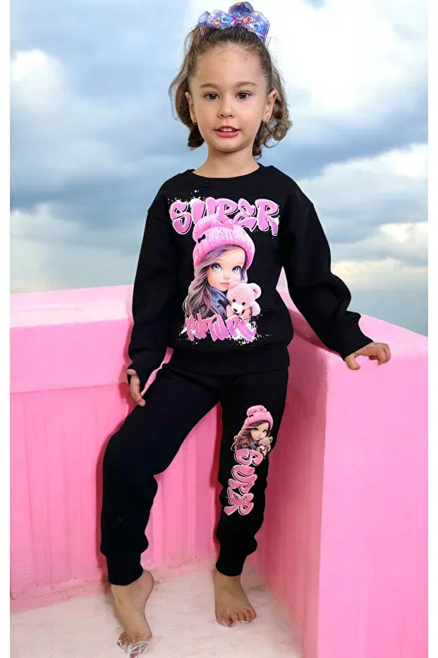 Детский комплект из свитшота и брюк с принтом Lolliboomkids, Black Pink