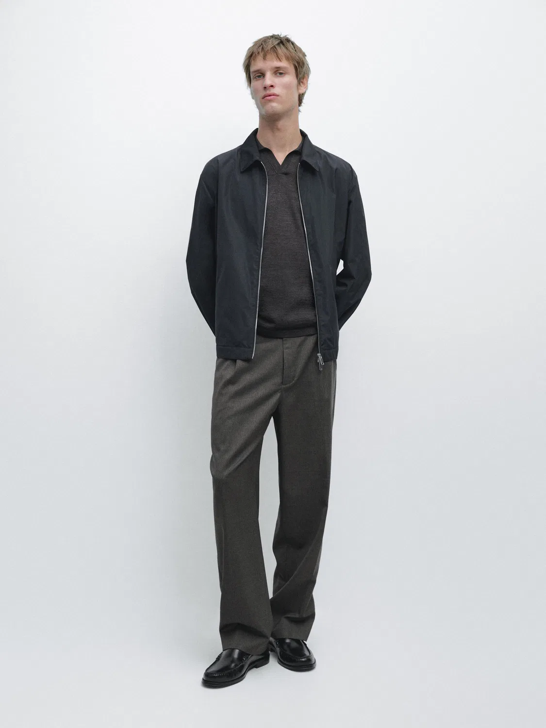 Короткая куртка из технической ткани Massimo Dutti, темно-синий
